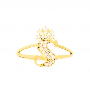 CZ Crown Script Letter S Ring - Rings