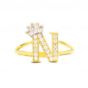 CZ Crown Letter N Ring - Rings