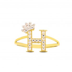CZ Crown Letter H Ring - Rings
