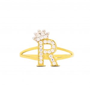 CZ Crown Letter R Ring - Rings