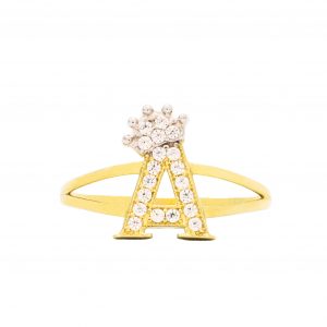 CZ Crown Letter A Ring - Rings