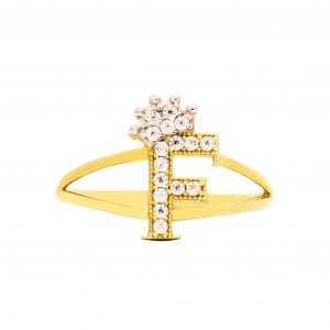 CZ Crown Letter F Ring - Rings