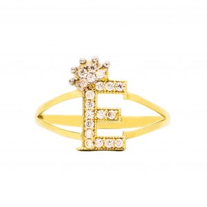 CZ Crown Letter E Ring - Rings