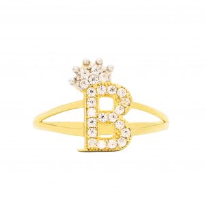 CZ Crown Letter B Ring - Rings