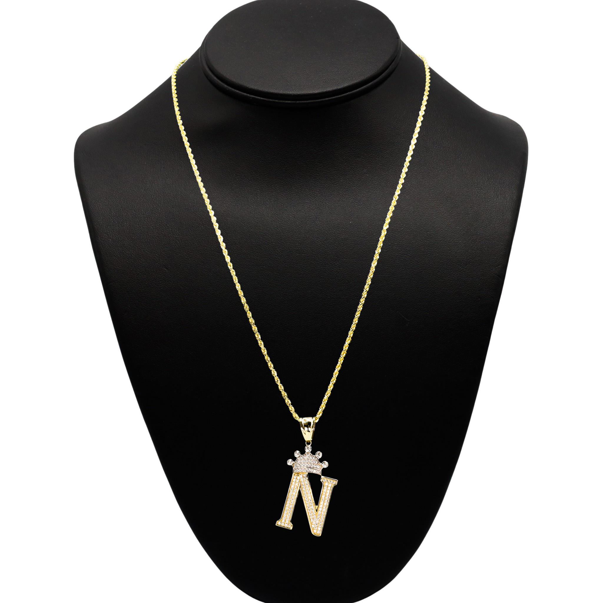 Large Two Tone CZ Crown Letter N - Pendant - Golden Hand Jewellery