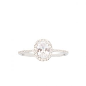 Cz Halo Oval  - Silver Ring
