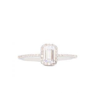 Cz Halo Emerald  - Silver Ring