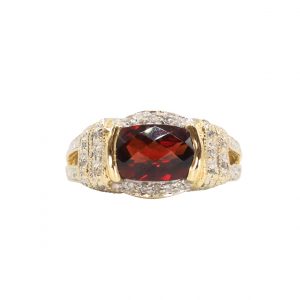 Genuine Garnet 14k - Diamond Ring