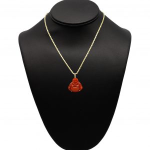 Dark Orange Jade Buddha 14k- Pendant