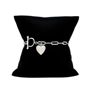 Diamond Heart Silver Paper Clip Bracelet .25ct 7" - Bracelet