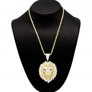 Large Lion Moissanite Yellow Silver - Silver Pendant
