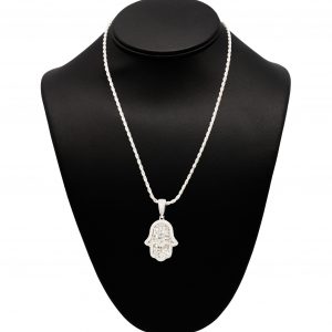 Medium Hamsa Moissanite - Silver Pendant