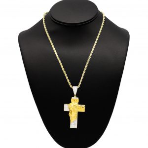 Medium Jesus Cross Moissanite Yellow Silver - Silver Pendant