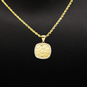 Cz Medium Square Nugget 10k - Pendant - Image 3