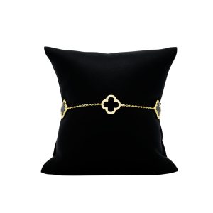 Yellow Silver Cz Black Clover 7"- Silver Bracelet