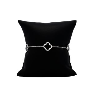 Silver Cz Black Clover 7"- Silver Bracelet