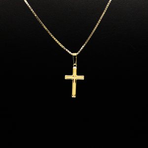 Yellow Silver Small Grooved Cross - Silver Pendant - Image 2