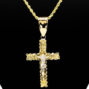 Two Tone Cross With Jesus 10k - Pendant - Image 2