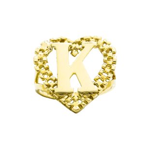 Large Heart Letter K Ring- Rings