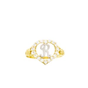 CZ Heart Letter R Ring- Rings