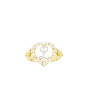 CZ Heart Letter L Ring- Rings
