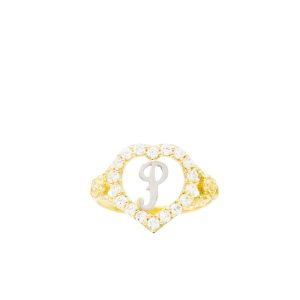 CZ Heart Letter P Ring- Rings