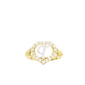 CZ Heart Letter T Ring- Rings