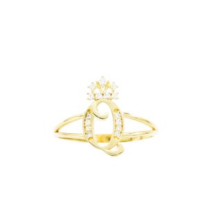 CZ Crown Script Letter Q Ring- Rings