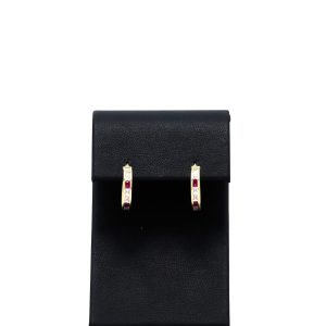 CZ+Ruby Hoops 10k - Earrings