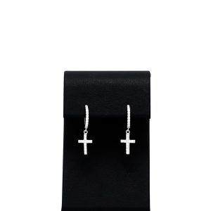 Cross Moissanite Dangly Hoops - Silver Earrings