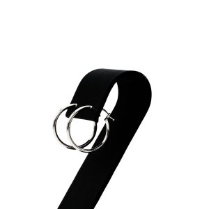 White Gold Medium Skinny Hoop 10k- Earrings - Image 2