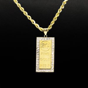 CZ Gold Bar Pendant 10k - Pendant - Image 2
