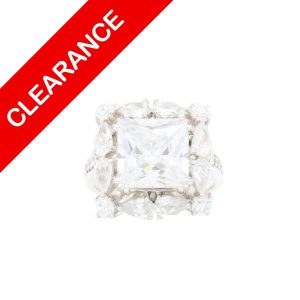 Silver Large CZ Princess Cut Ring - Silver Ring