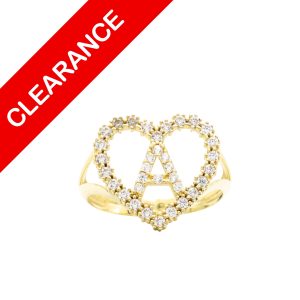 Cz Letter A Heart 10k - Ring