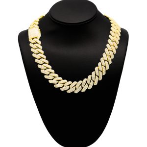 Yellow Silver Moissanite Miami Cuban 19.4mm 20" - Silver Chain
