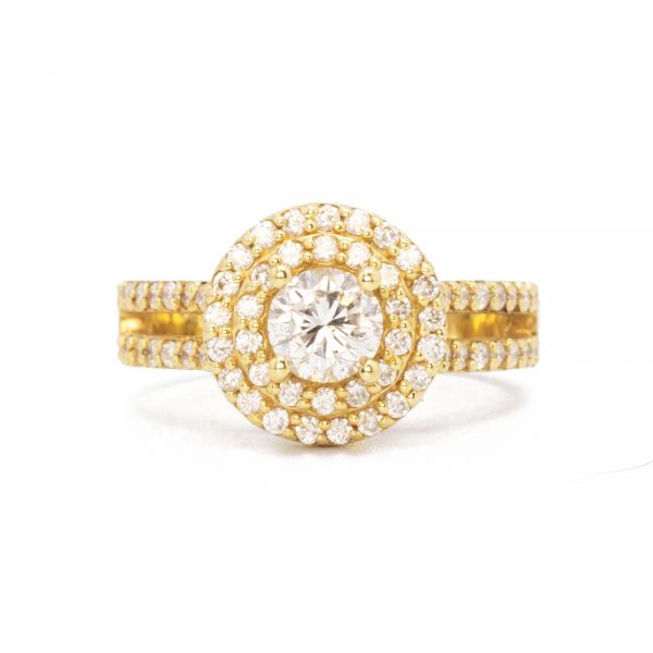 Double Halo Yellow Gold 1.30ct #44 - Engagement Ring - Golden Hand
