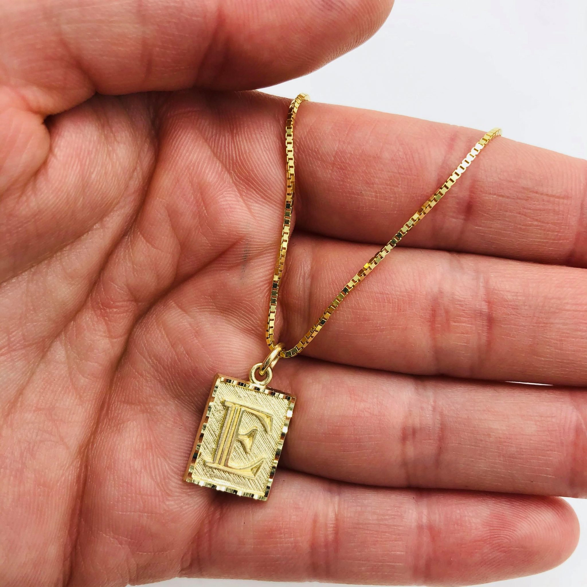 Gold square pendant discount with initial