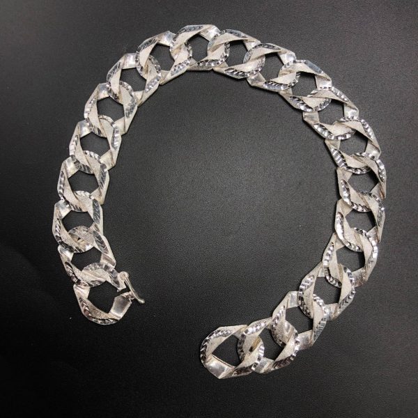 Rounded Diamond Cut 13.5mm Silver Bracelet