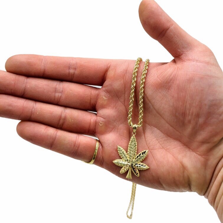 Weed Leaf Pendant Golden Hand Jewellery