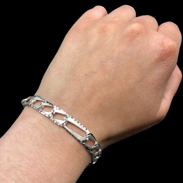 Diamond Cut Figaro links 8mm Silver Bracelet Golden Hand Jewellery