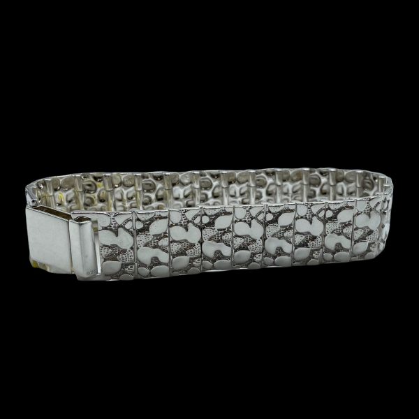 Nugget Link 17.5mm Size Medium Silver Bracelet