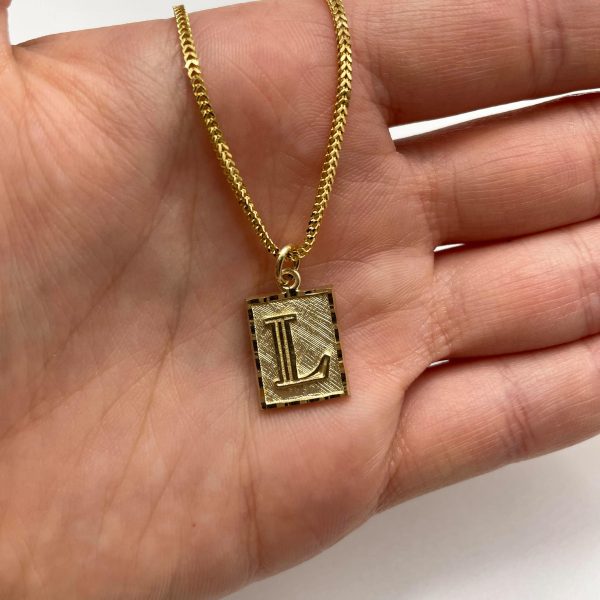 RCL10969-18 14K Gold Block Letter Initial L Necklace | Royal Chain Group