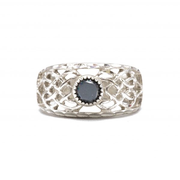 Vine Band with Black Stone Silver Ring Golden Hand Jewellery