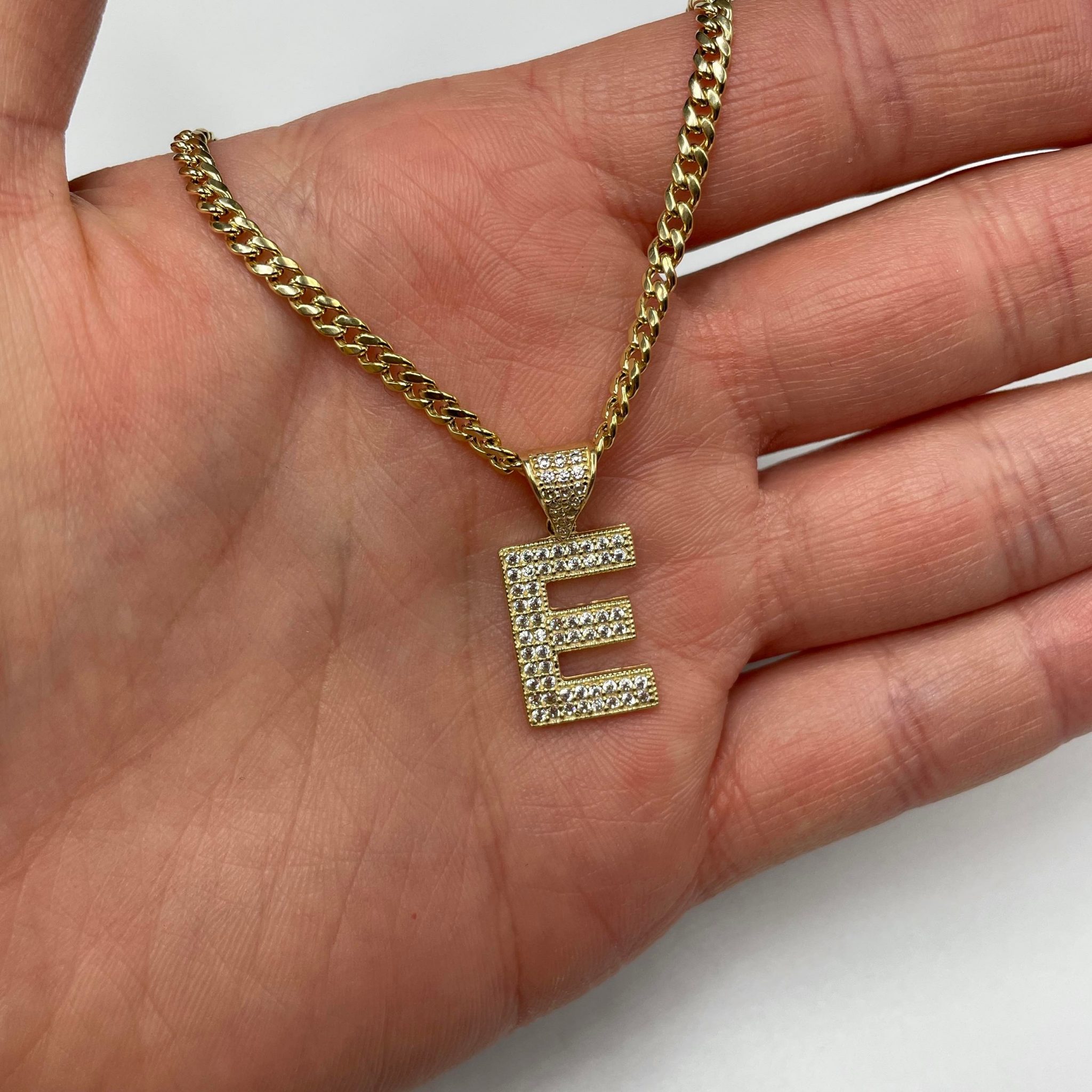 Letter E CZ Pendant Golden Hand Jewellery
