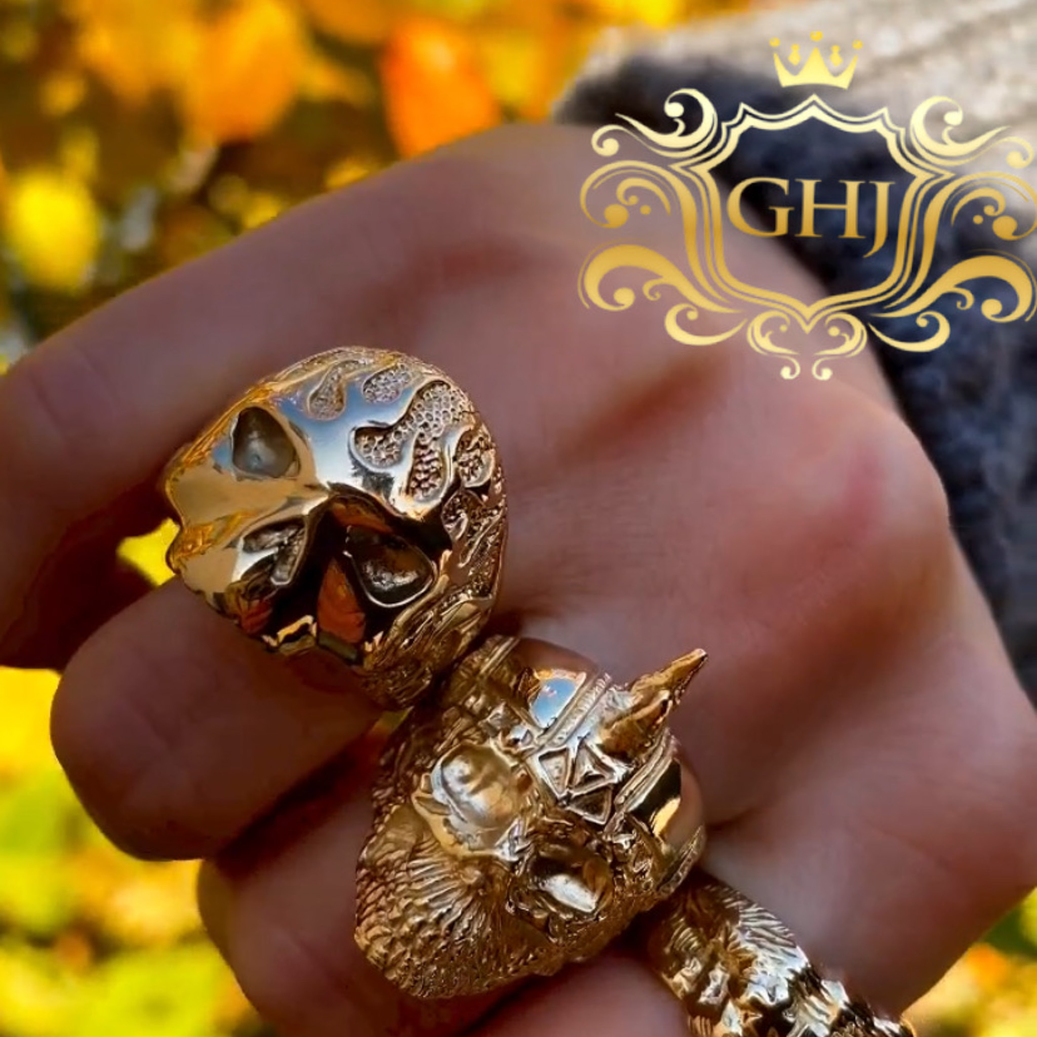 Knight X Skull Gold Ring Golden Hand Jewellery