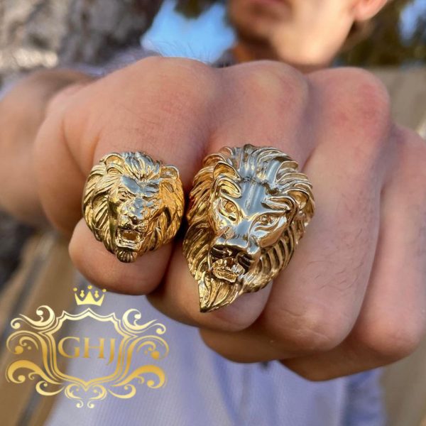 Domineering Lion Head Yellow Gold Plated Rings for Men Hip Hop Ring Jewelry  Gift | eBay