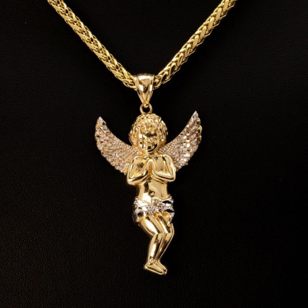 Two Tone Diamond Cut Angel Large Pendant