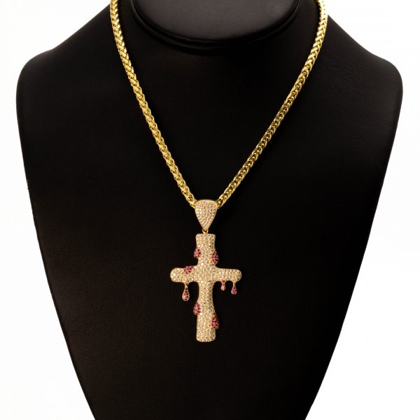 CZ Drip Cross 7 Pendant Golden Hand Jewellery
