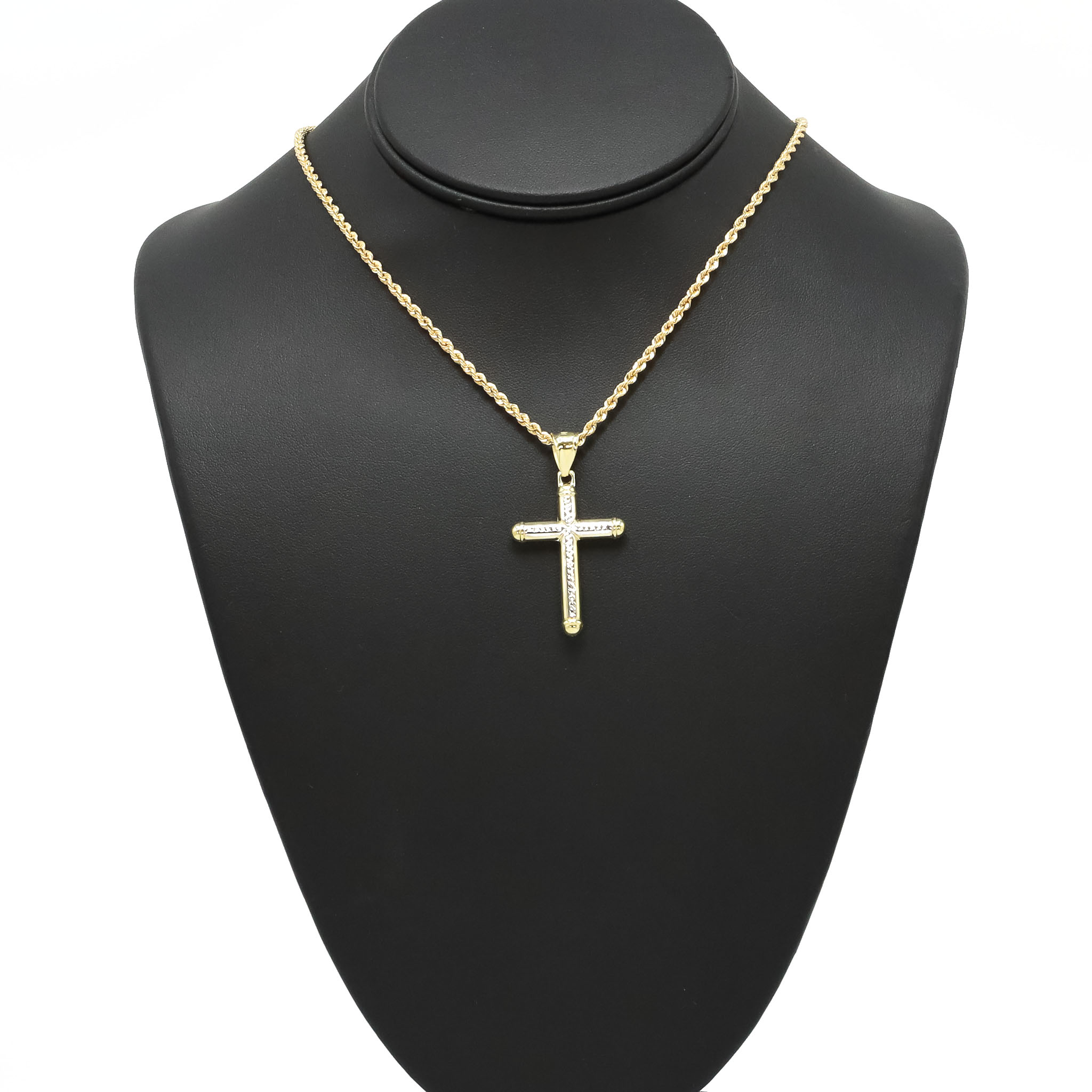 Unwritten Two-Tone Cross Ribbon Pendant Necklace in Sterling Silver & Rose  Gold-Flash, 18