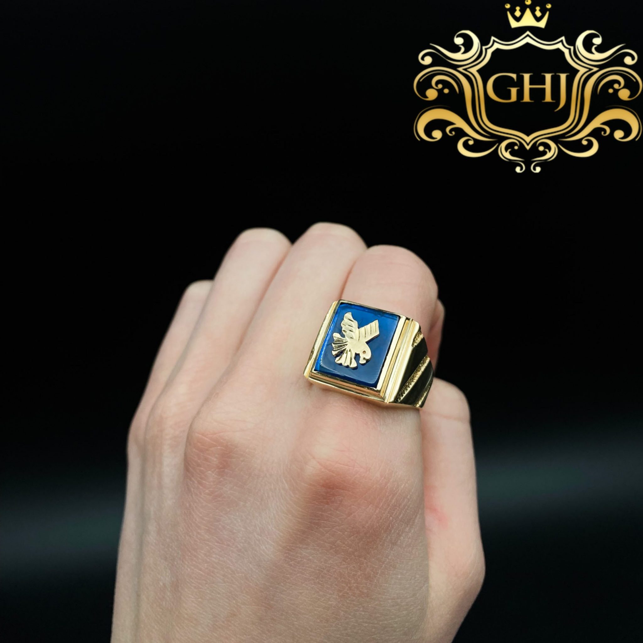 Blue Stone Eagle Ring Golden Hand Jewellery